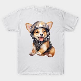 Pembroke Welsh Corgi Dog in Helmet T-Shirt